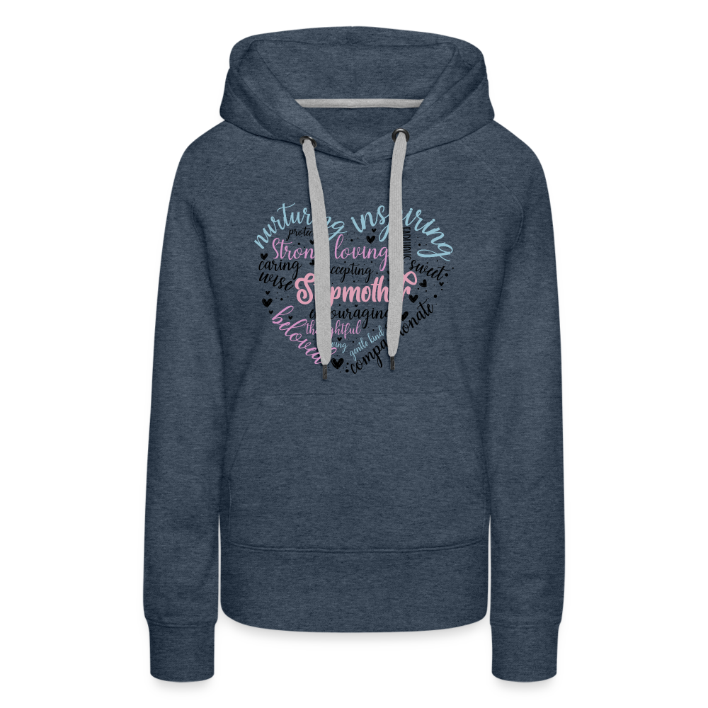 Stepmother Word Art Heart Women’s Premium Hoodie - heather denim