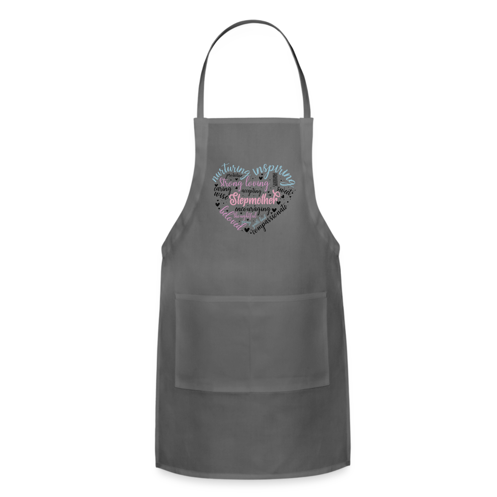 Stepmother Word Art Heart Adjustable Apron Color: charcoal