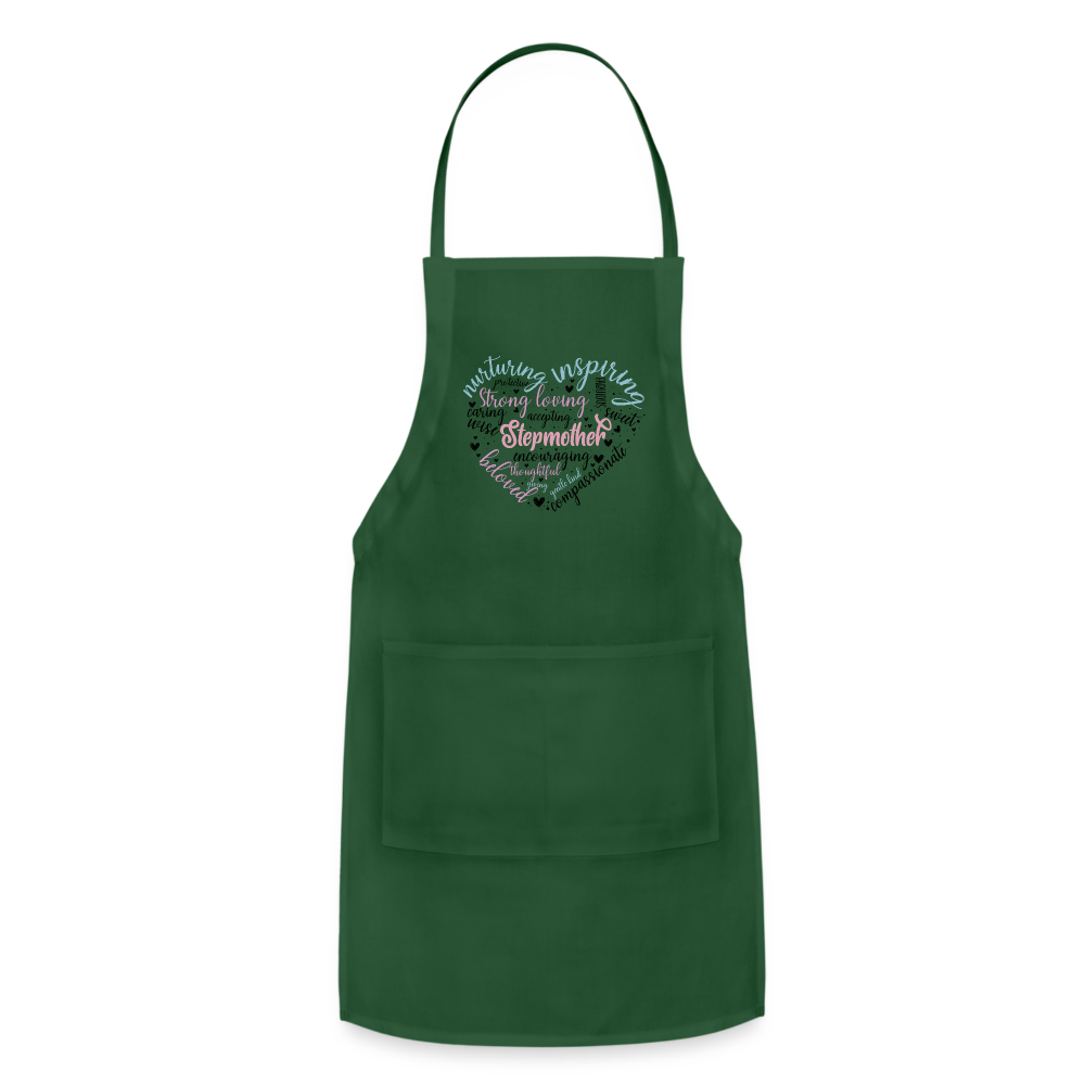 Stepmother Word Art Heart Adjustable Apron Color: forest green