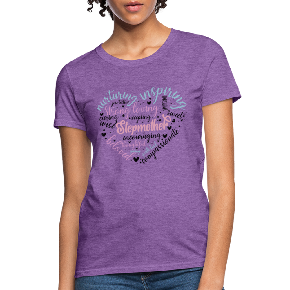 Stepmother Word Art Heart Women's T-Shirt Color: purple heather