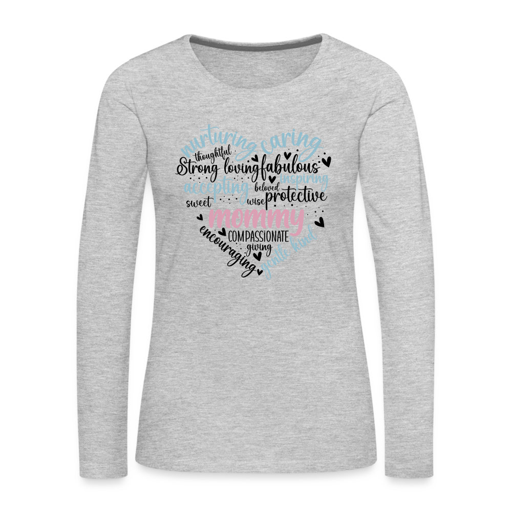 Mommy Heart Wordart Women's Premium Long Sleeve T-Shirt Color: heather gray