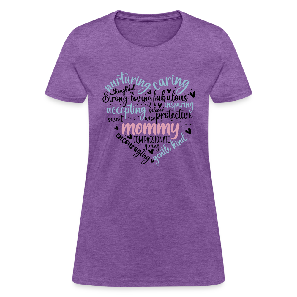 Mommy Heart Wordart Women's T-Shirt Color: purple heather