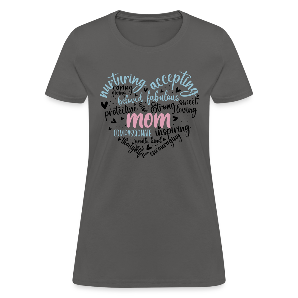 Mom Word Art Heart Women's T-Shirt Color: charcoal