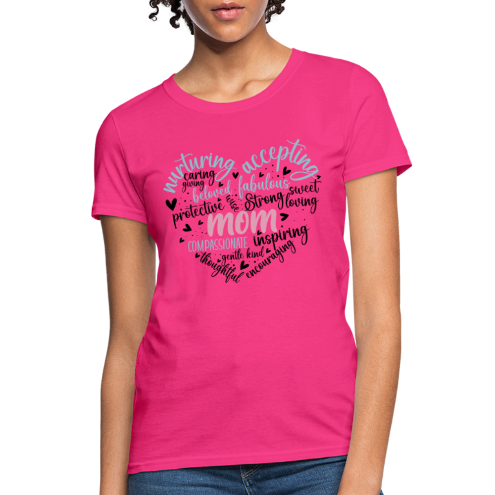 Mom Word Art Heart Women's T-Shirt Color: fuchsia