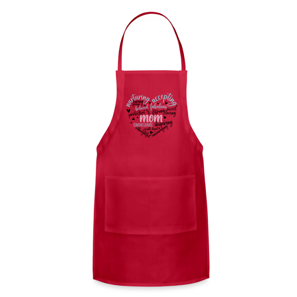 Mom Word Art Heart Adjustable Apron - red