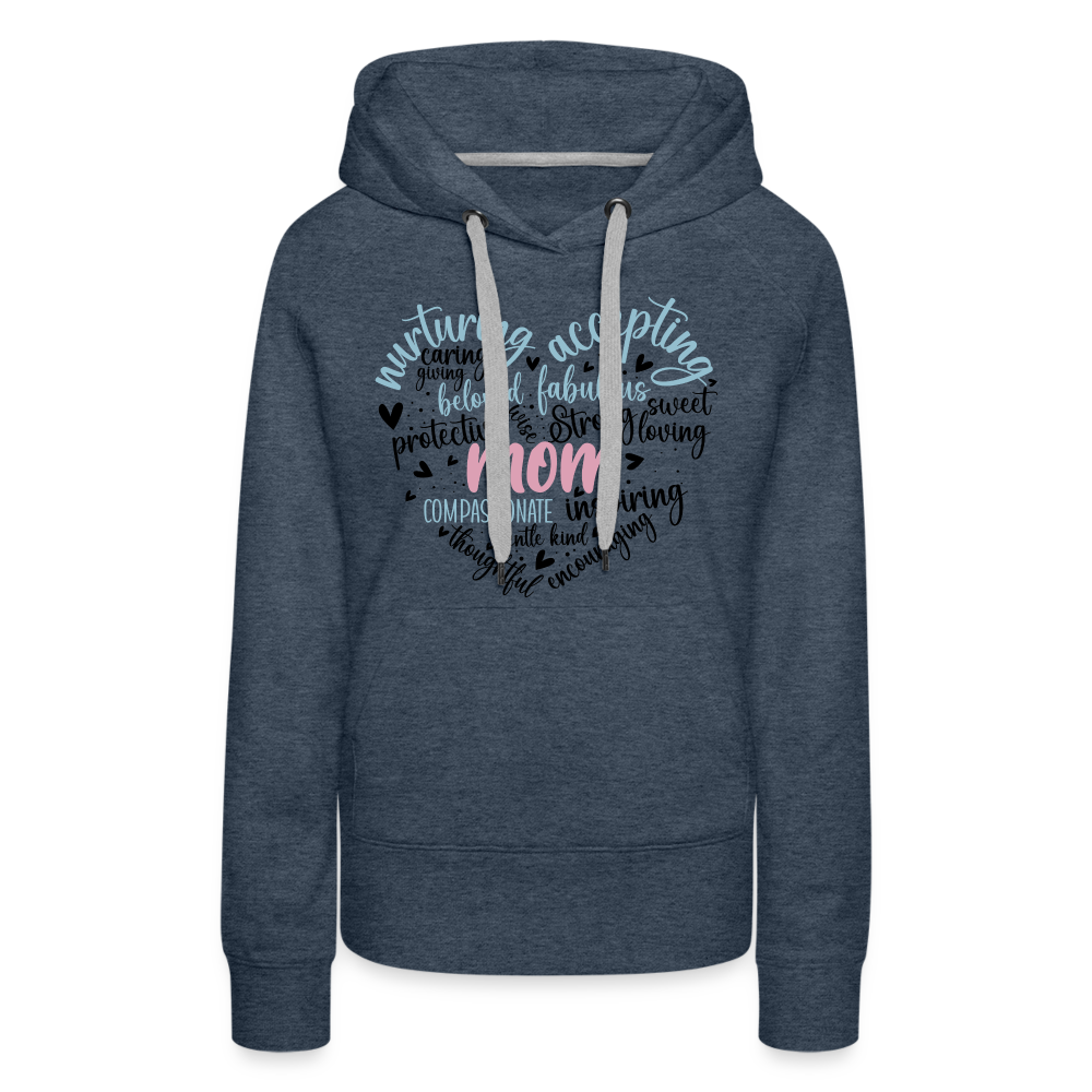 Mom Word Art Heart Women’s Premium Hoodie - heather denim