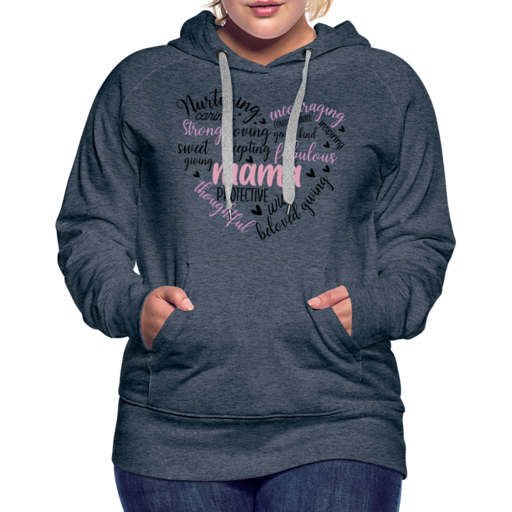 Mama Word Art Heart Women’s Premium Hoodie - heather denim