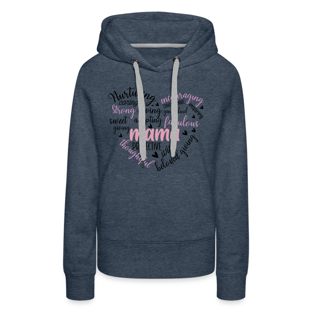 Mama Word Art Heart Women’s Premium Hoodie - heather denim