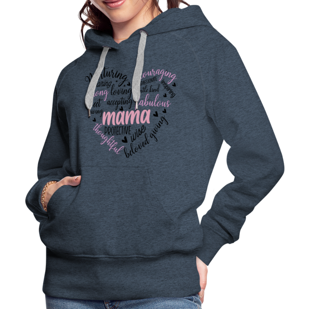 Mama Word Art Heart Women’s Premium Hoodie - heather denim