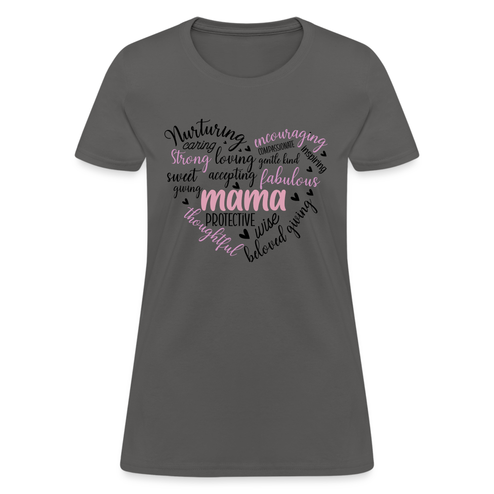 Mama Word Art Heart Women's T-Shirt Color: charcoal