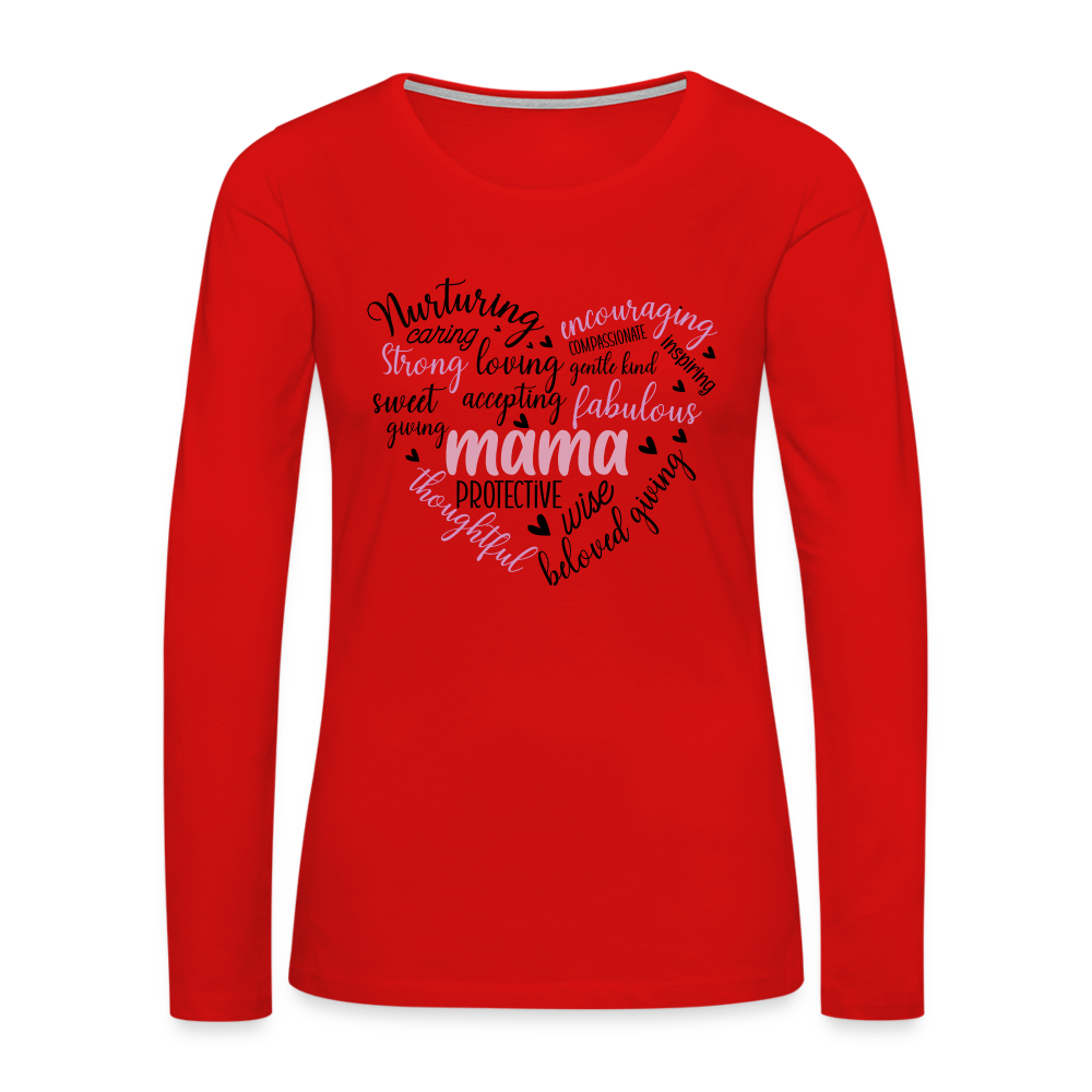 Mama Word Art Heart Women's Premium Long Sleeve T-Shirt Color: white