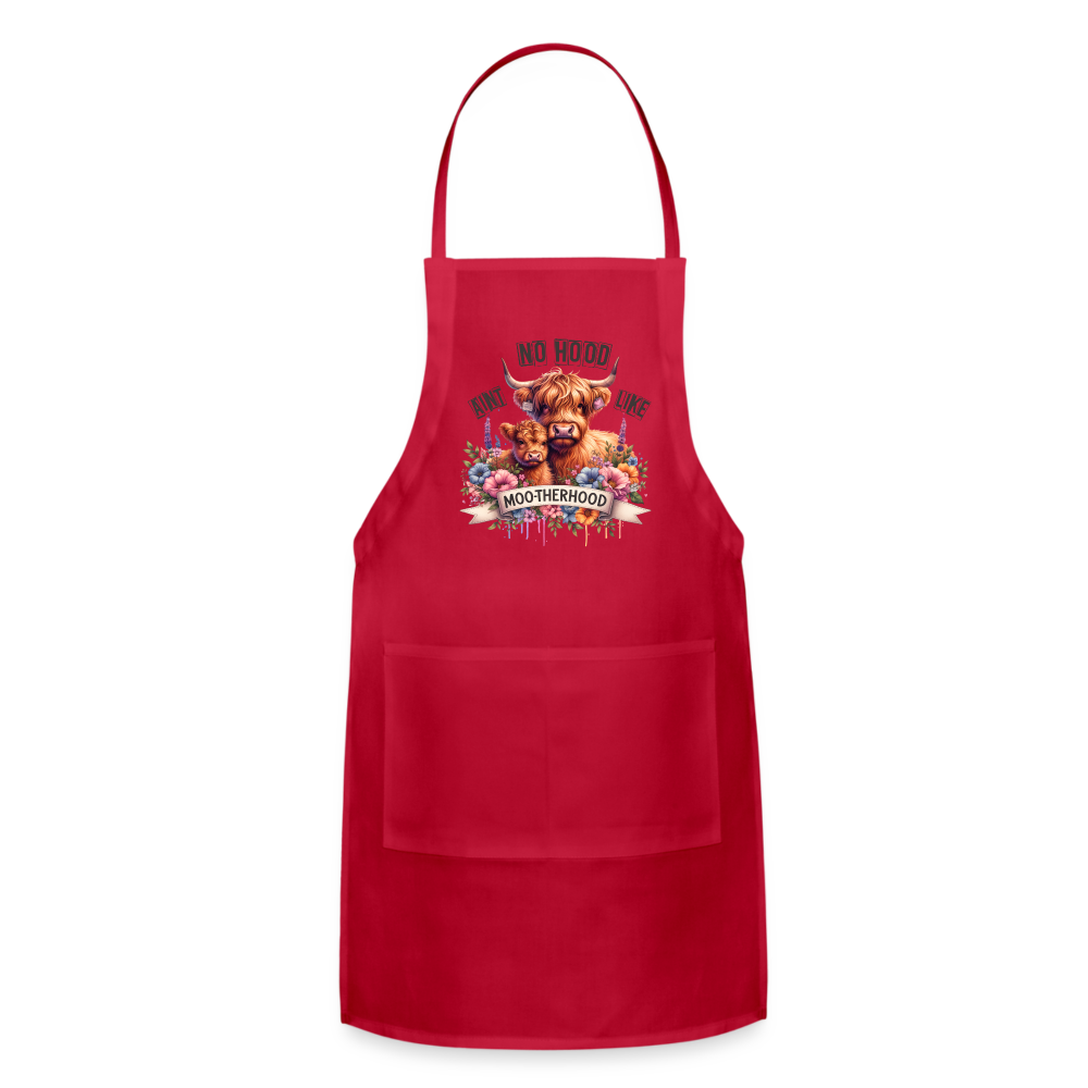 Highland Cow - Aint No Hood Like Moo-Therhood Adjustable Apron Color: red