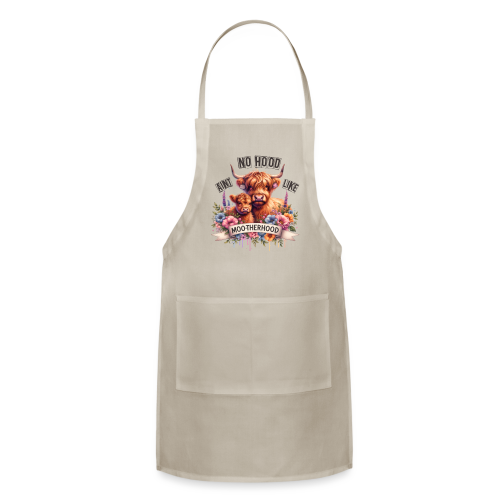 Highland Cow - Aint No Hood Like Moo-Therhood Adjustable Apron Color: natural