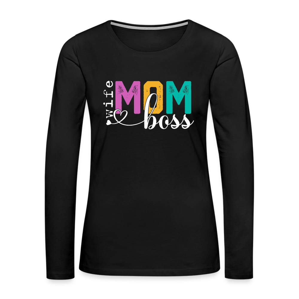 Wife Mom Boss Women's Premium Long Sleeve T-Shirt Color: deep navy