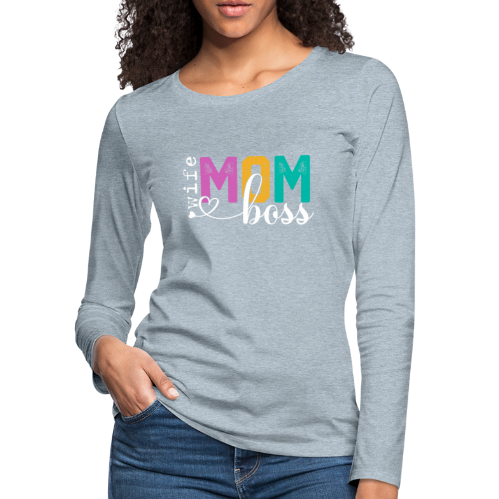 Wife Mom Boss Women's Premium Long Sleeve T-Shirt Color: deep navy