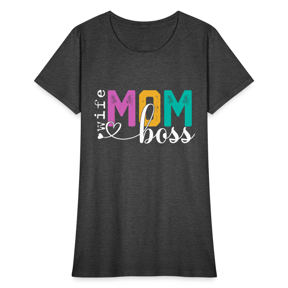 Wife Mom Boss Women's T-Shirt Color: heather black