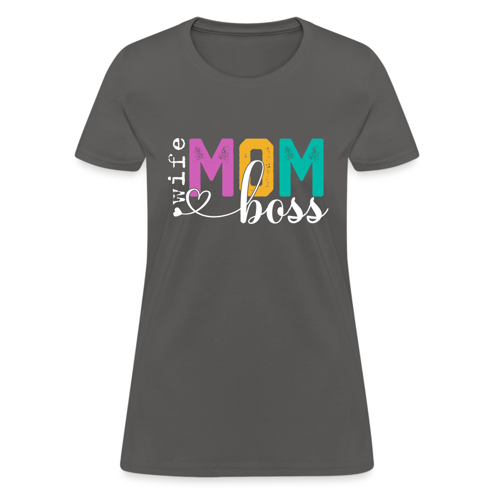 Wife Mom Boss Women's T-Shirt Color: charcoal