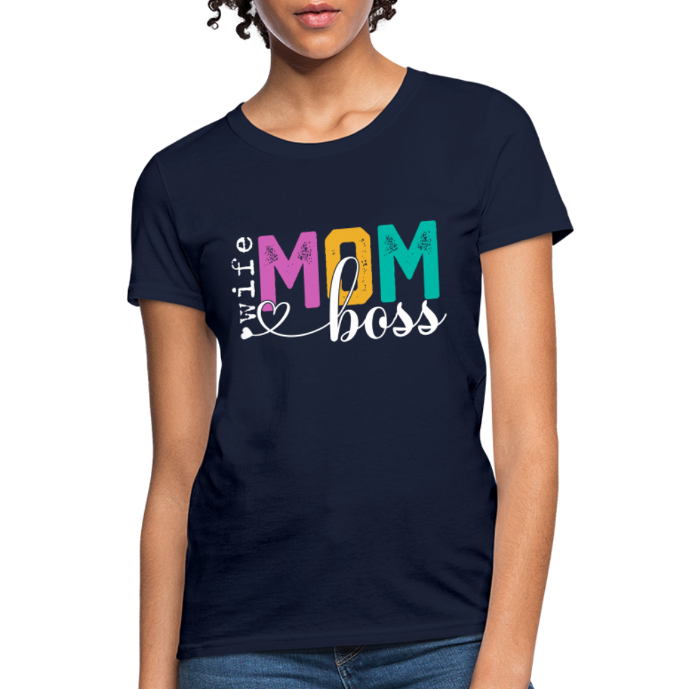 Wife Mom Boss Women's T-Shirt Color: navy