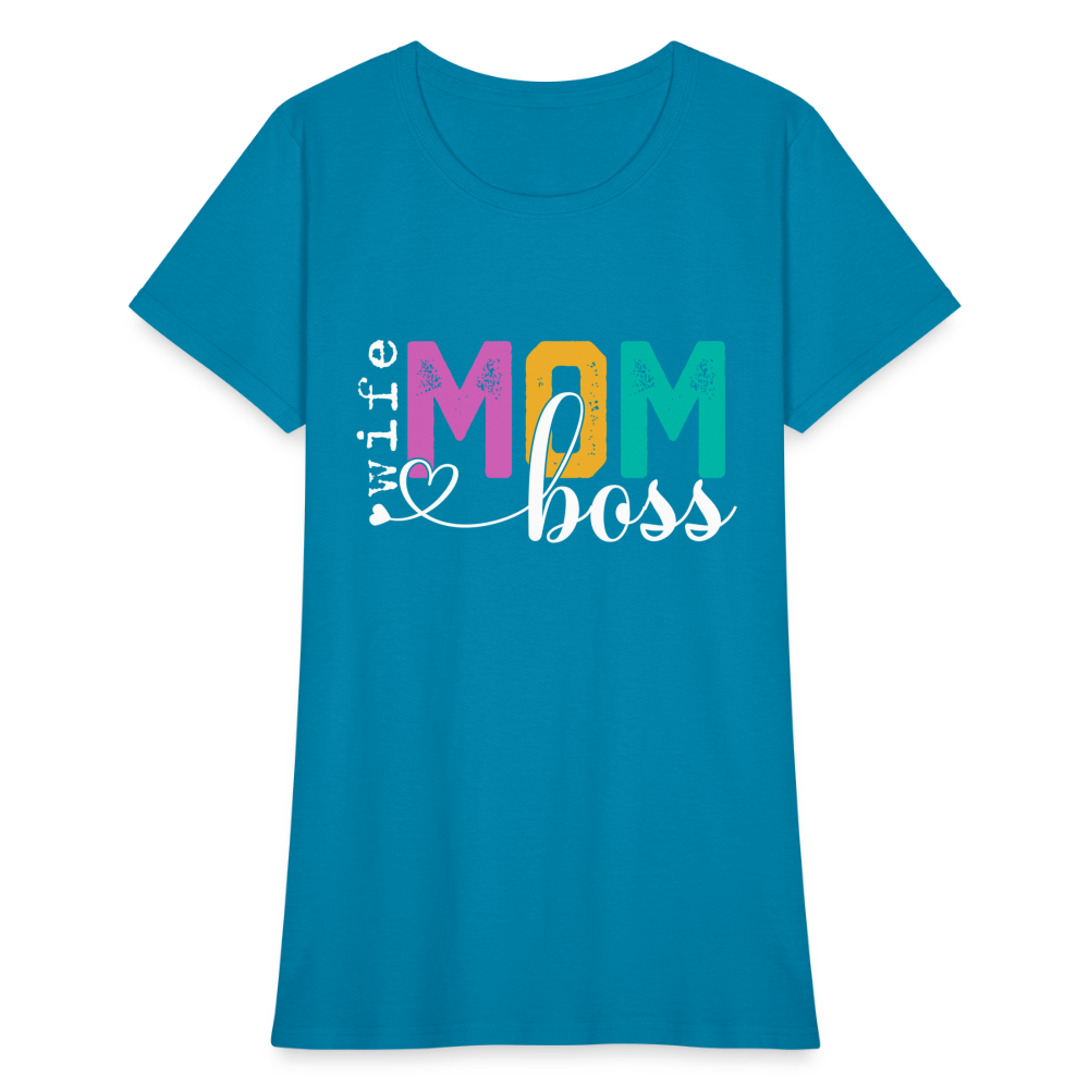 Wife Mom Boss Women's T-Shirt Color: turquoise