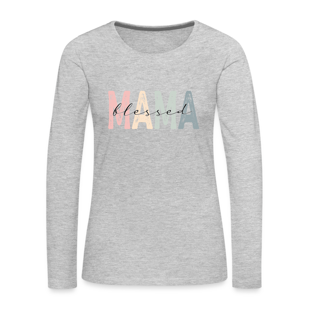 Blessed Mama Premium Long Sleeve T-Shirt (Retro Design) Color: white