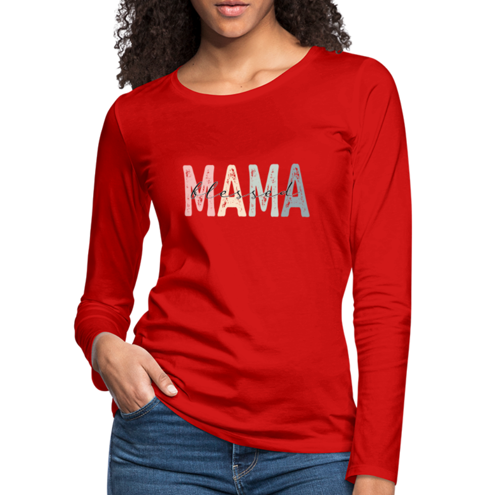 Blessed Mama Premium Long Sleeve T-Shirt (Retro Design) Color: red