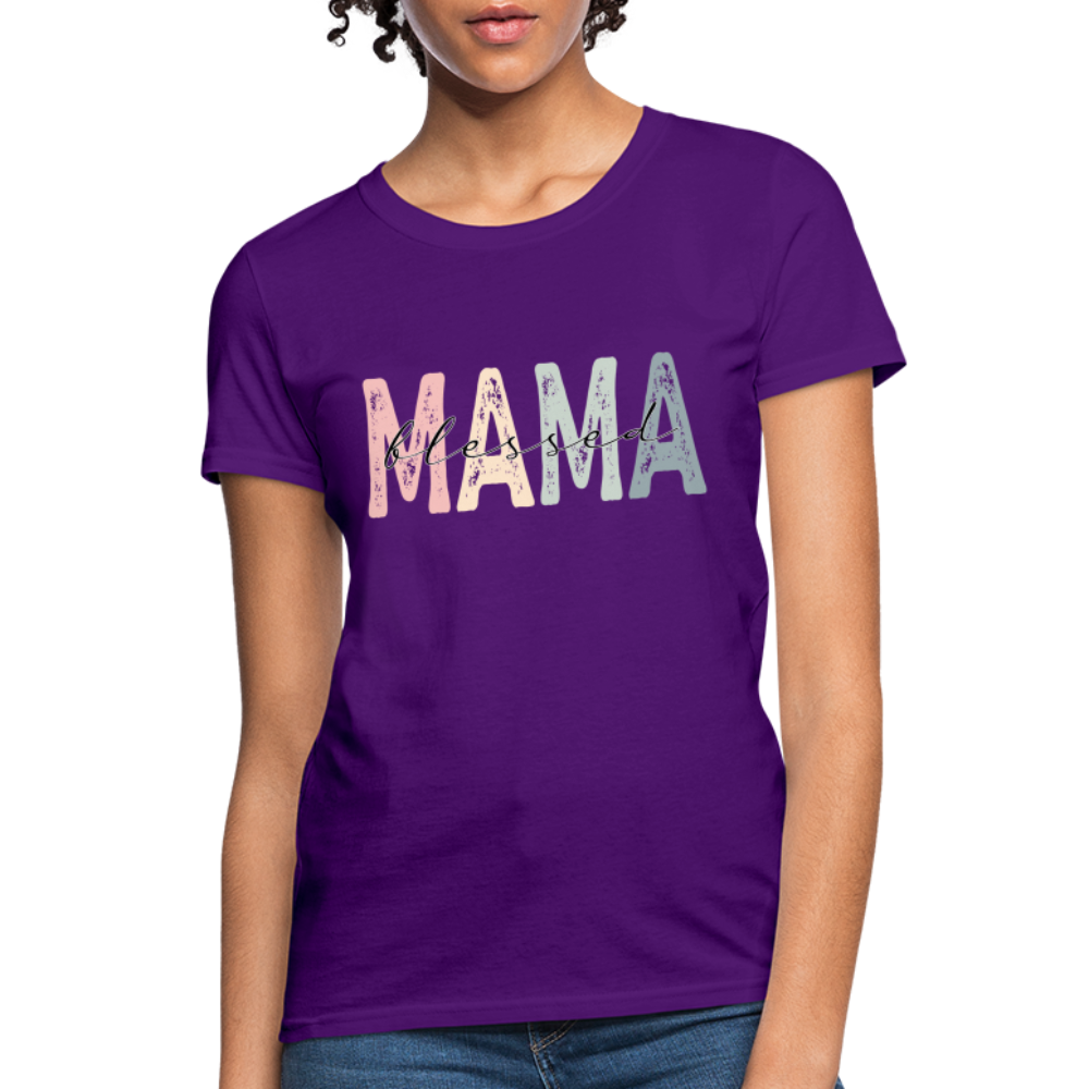 Blessed Mama Women's T-Shirt (Retro Design) Color: purple