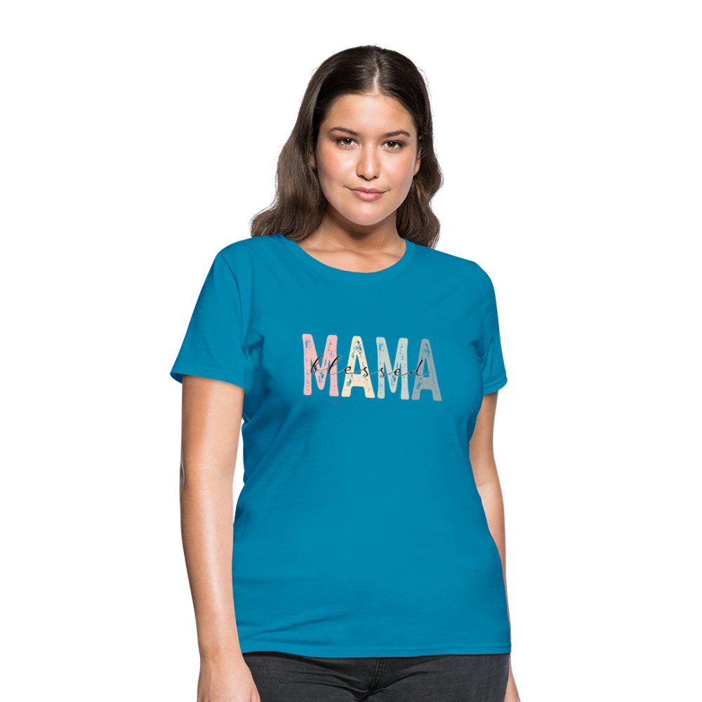 Blessed Mama Women's T-Shirt (Retro Design) Color: turquoise