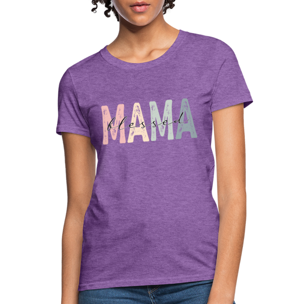 Blessed Mama Women's T-Shirt (Retro Design) Color: purple heather
