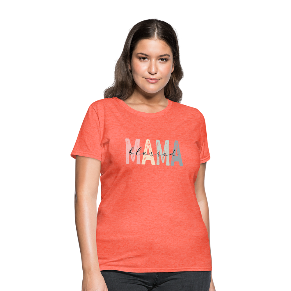Blessed Mama Women's T-Shirt (Retro Design) Color: heather pink