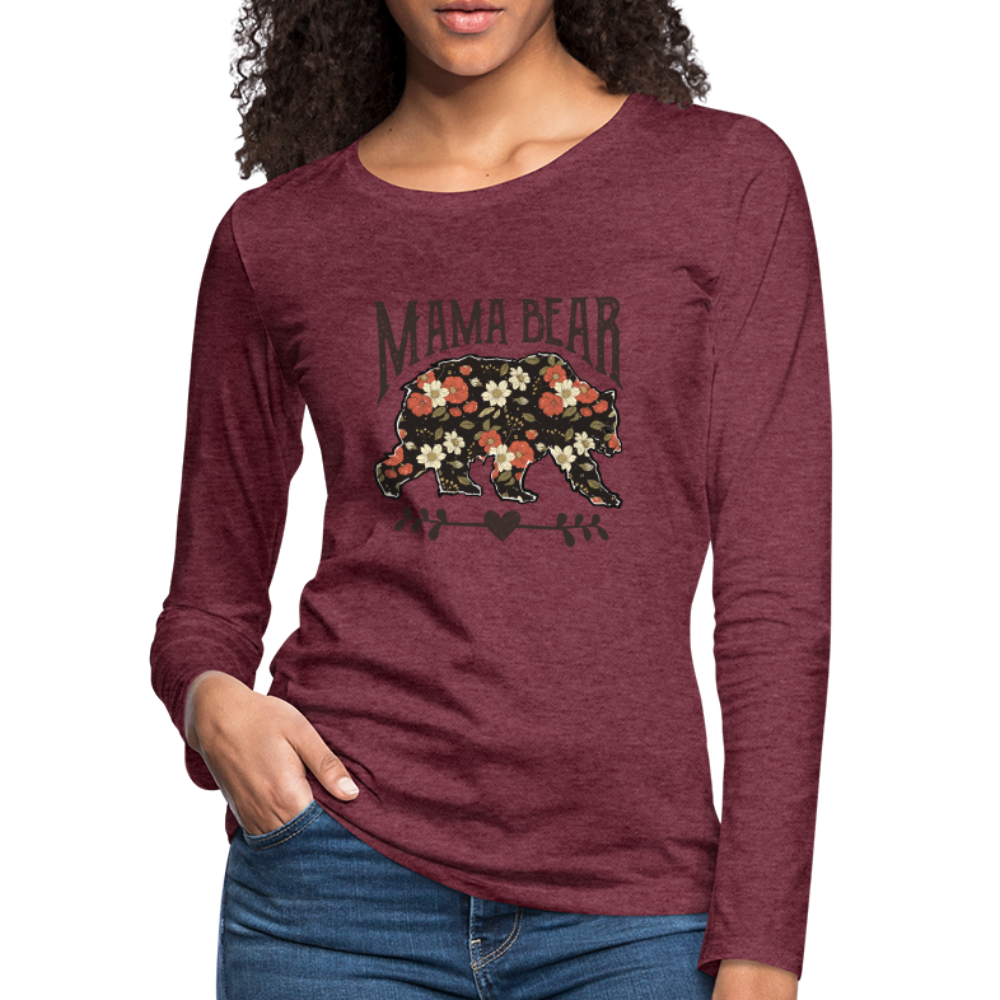 Mama Bear Floral Women's Premium Long Sleeve T-Shirt Color: heather ice blue