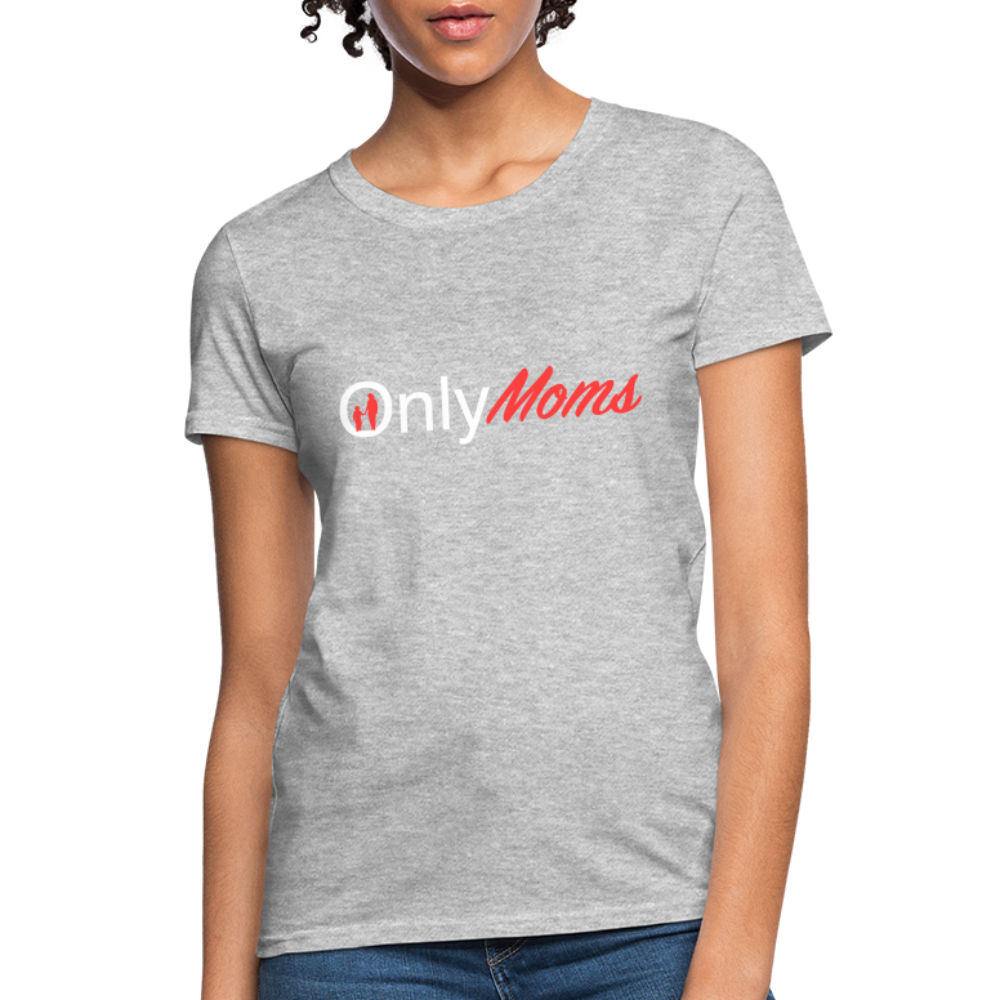 OnlyMoms Contoured T-Shirt (White and Pink Letters) Color: heather gray