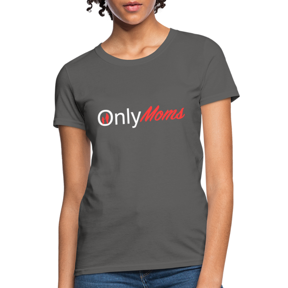 OnlyMoms Contoured T-Shirt (White and Pink Letters) Color: charcoal