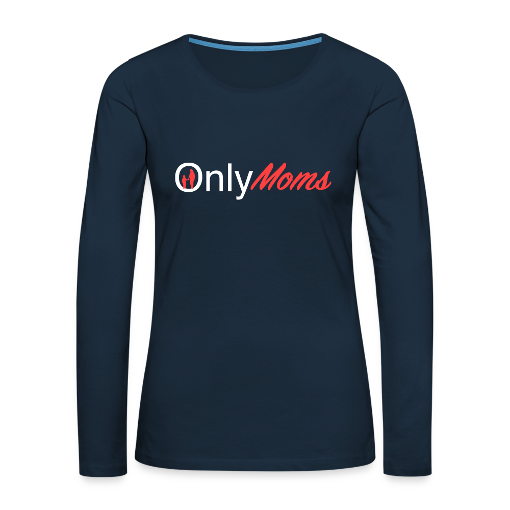OnlyMoms Premium Long Sleeve T-Shirt (White and Pink Letters) Color: deep navy