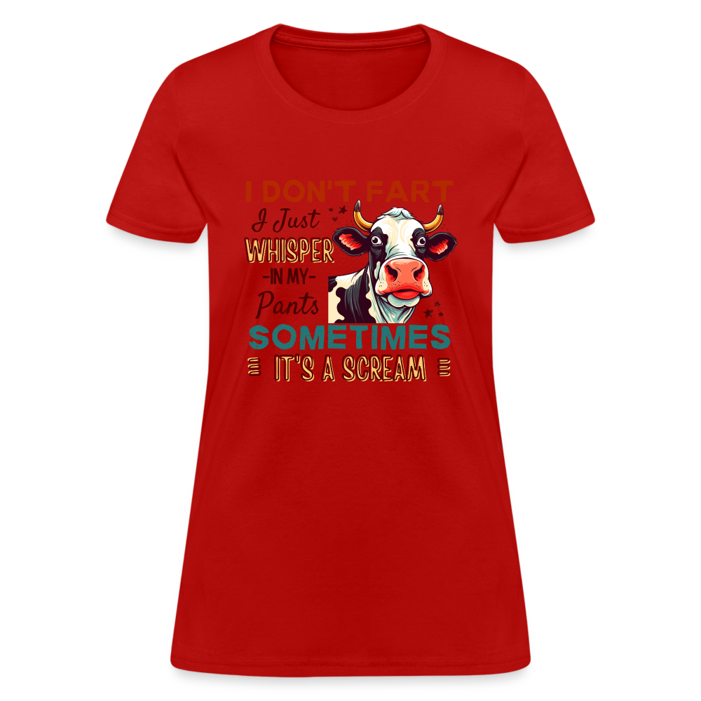 Funny Cow says I Don't Fart I Just Whisper in My Pants Women's T-Shirt Color: white
