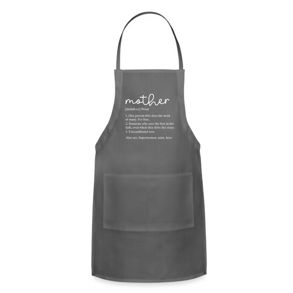 Mother Definition Adjustable Apron (White Letters) Color: charcoal