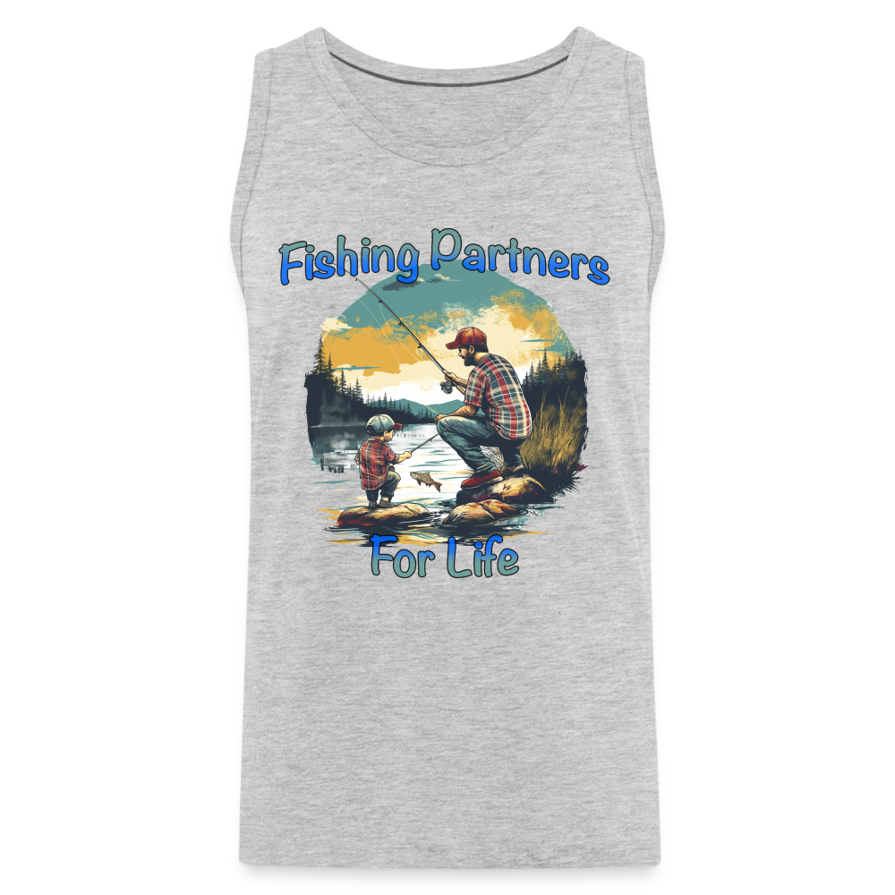 Fishing Partners for Life (Dad and Son) Men’s Premium Tank Top Color: heather gray