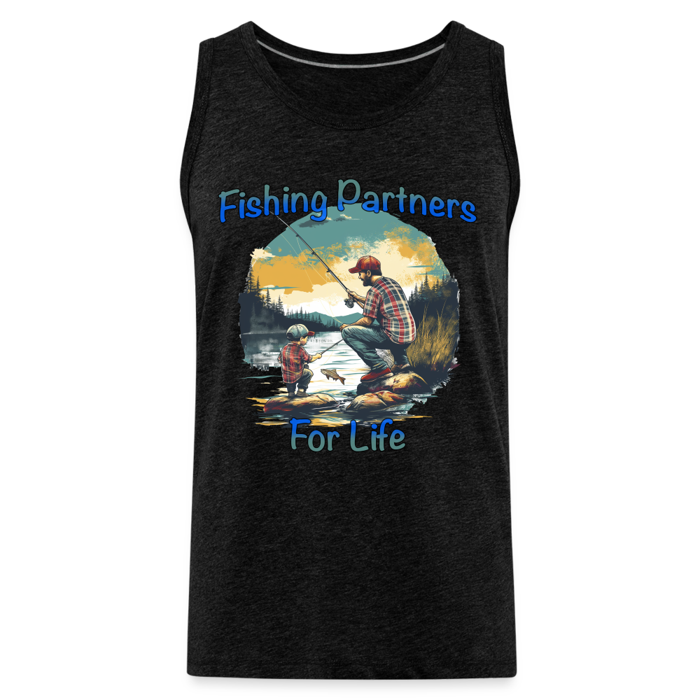 Fishing Partners for Life (Dad and Son) Men’s Premium Tank Top Color: charcoal grey