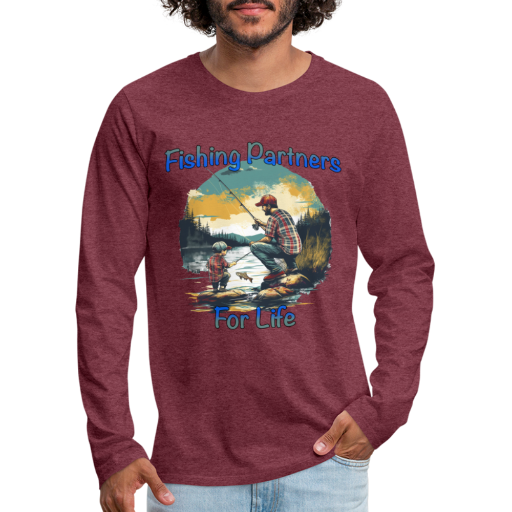 Fishing Partners for Life (Dad and Son) Men's Premium Long Sleeve T-Shirt - heather burgundy