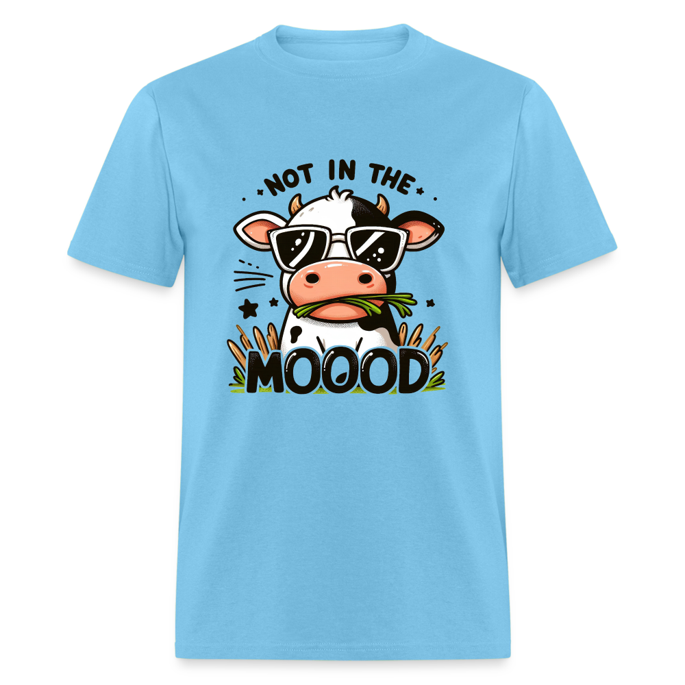 Not In The Mood (with Funny Cute Cow Design) T-Shirt Color: aquatic blue