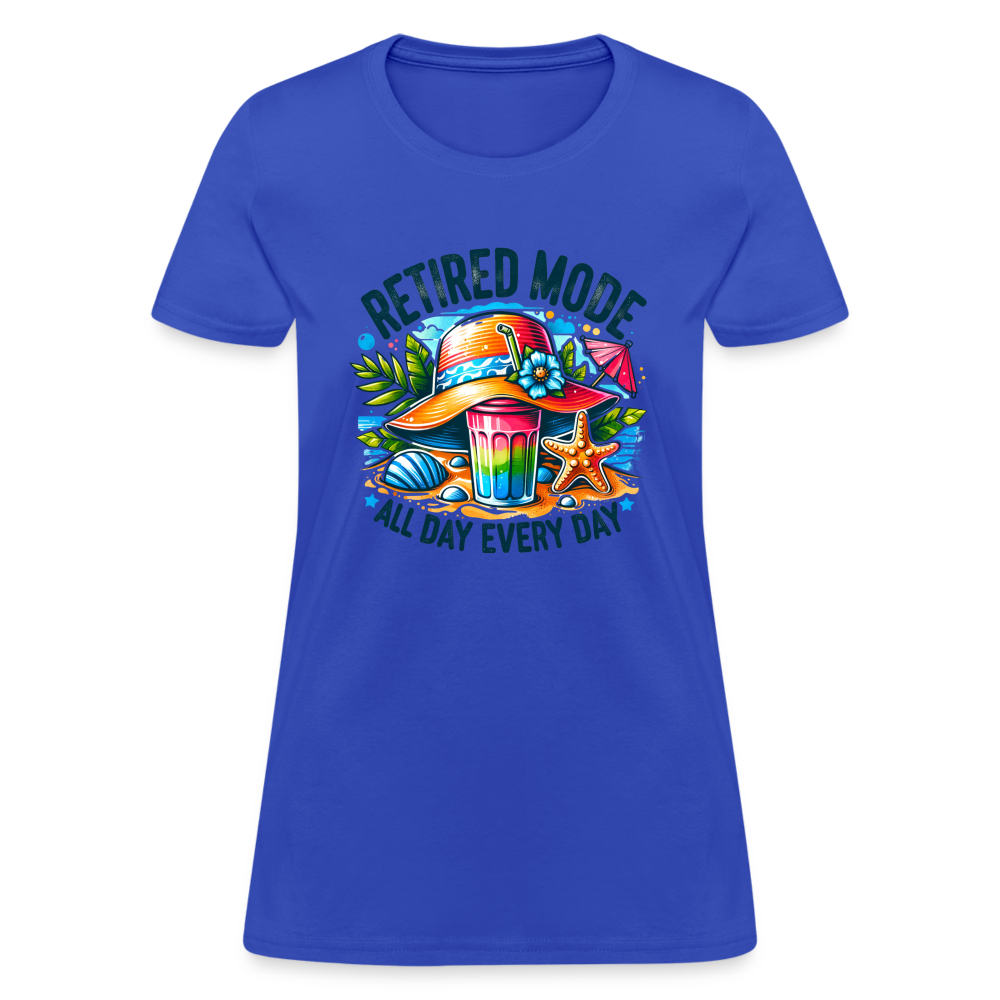 Retired Mode Women's Contoured T-Shirt (All Day Every Day) Color: royal blue