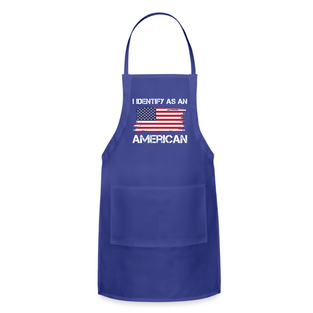 I Identify as an American Adjustable Apron Color: royal blue