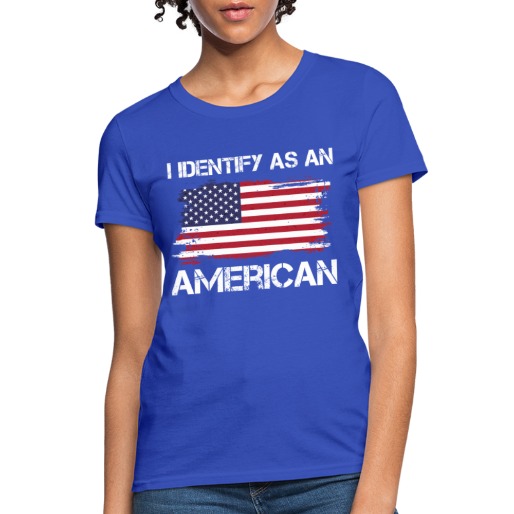 I Identify as an American Women's Contoured T-Shirt Color: royal blue