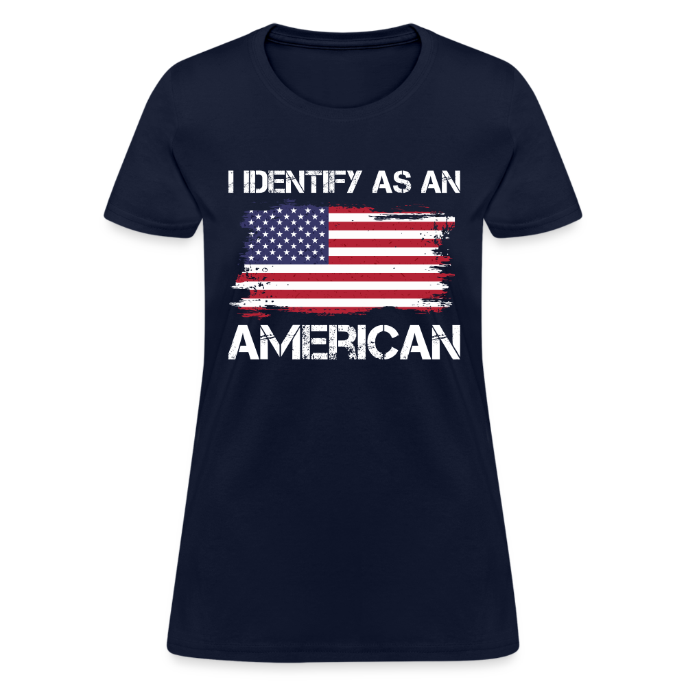 I Identify as an American Women's Contoured T-Shirt Color: navy