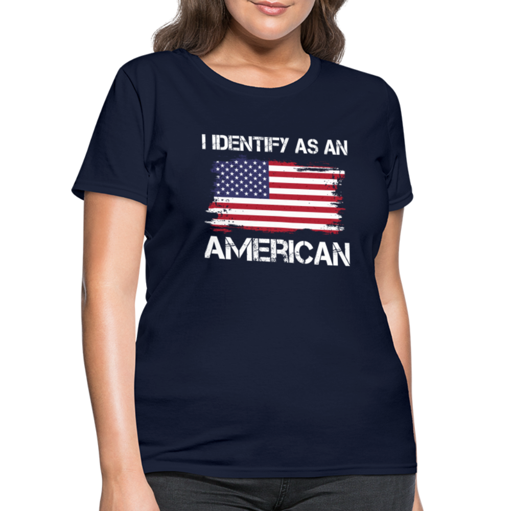 I Identify as an American Women's Contoured T-Shirt Color: navy