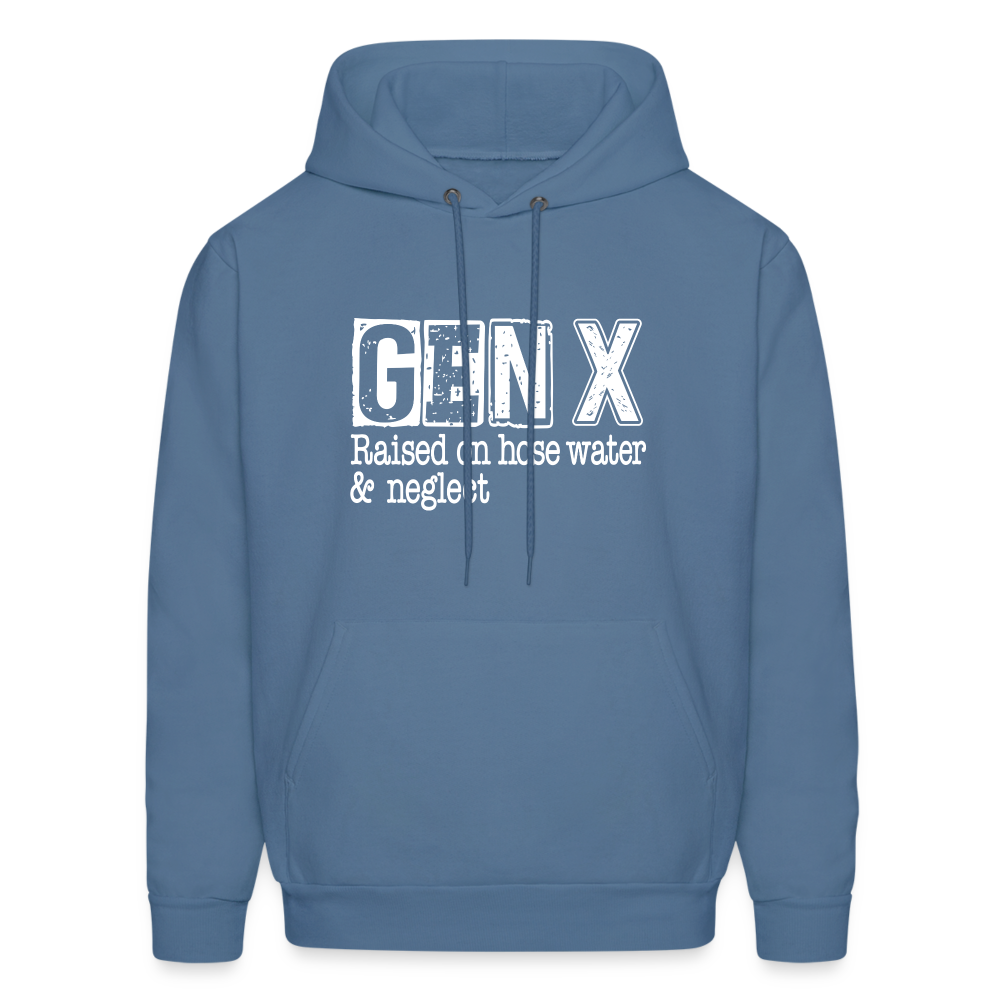 GEN X Hoodie (Raised on hose water & neglect) Color: denim blue