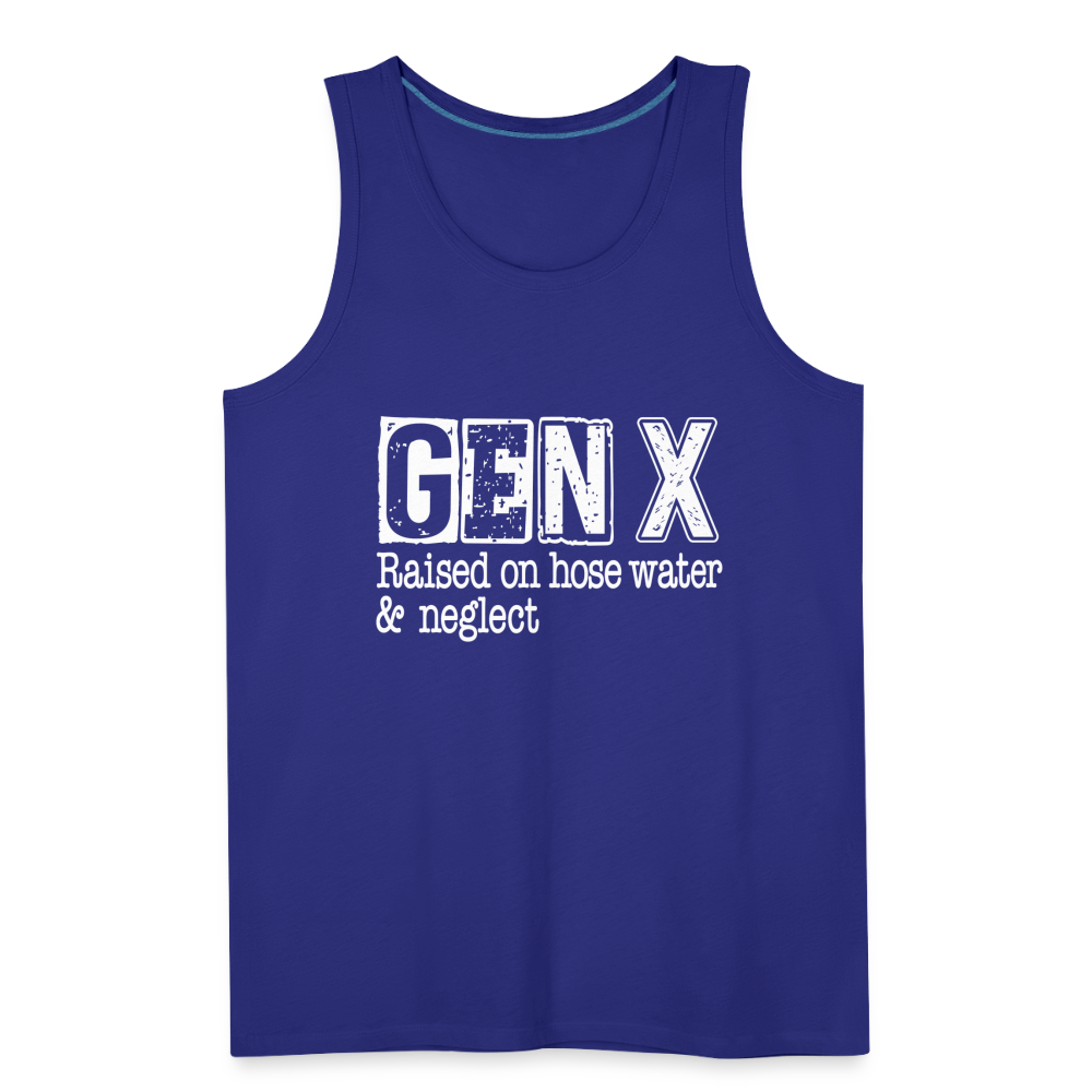 GEN X Men’s Premium Tank Top (Raised on hose water & neglect) Color: royal blue