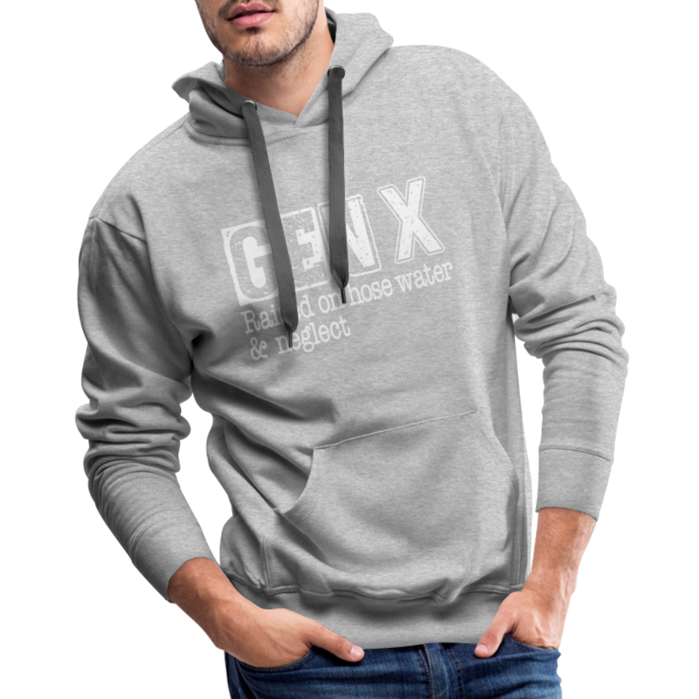 GEN X Men’s Premium Hoodie (Raised on hose water & neglect) Color: heather grey