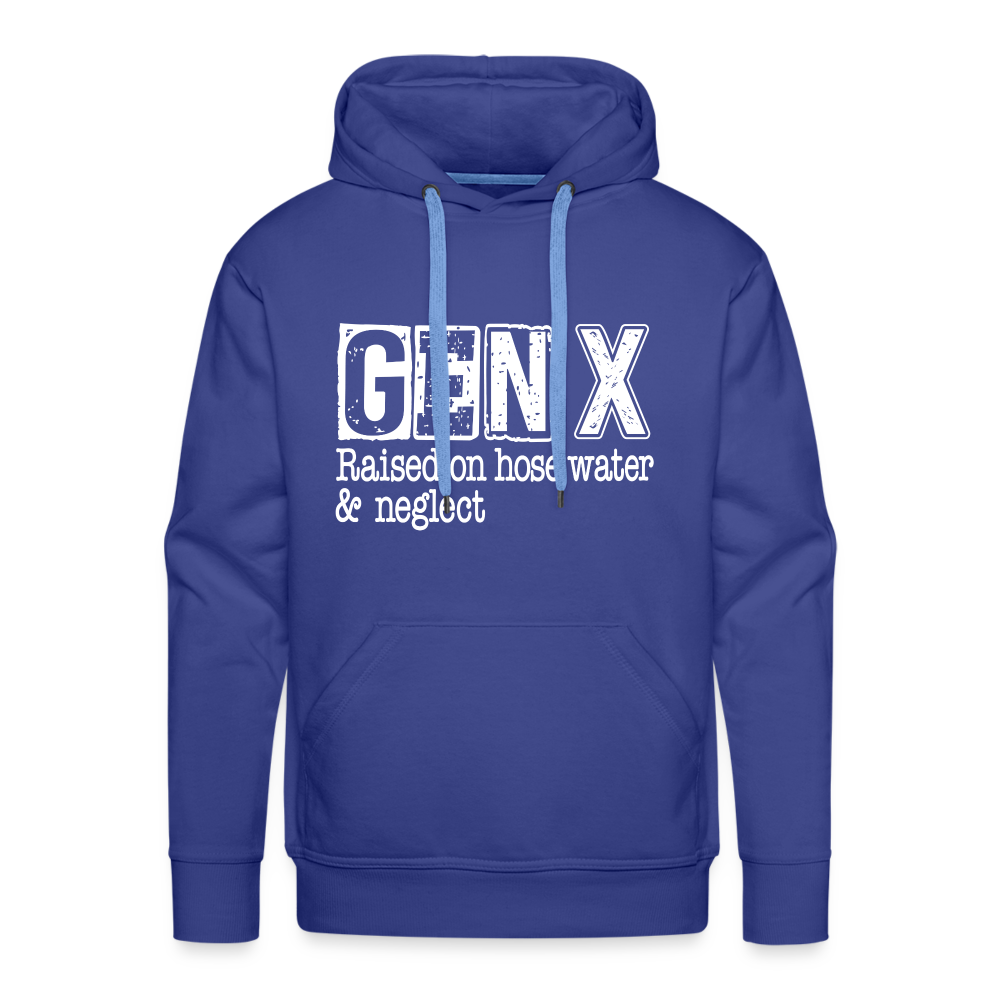 GEN X Men’s Premium Hoodie (Raised on hose water & neglect) Color: royal blue