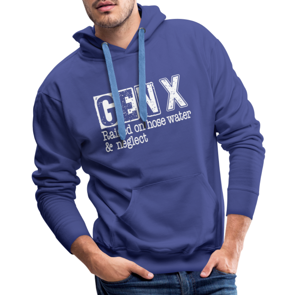 GEN X Men’s Premium Hoodie (Raised on hose water & neglect) Color: heather denim