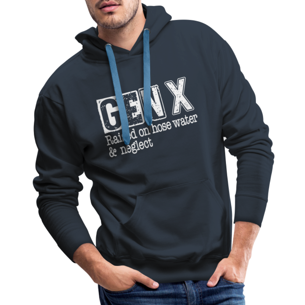 GEN X Men’s Premium Hoodie (Raised on hose water & neglect) Color: navy